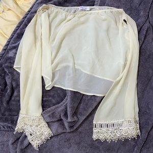 Chartreuse yellow off the should long sleeve top
